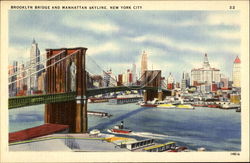 Brooklyn Bridge And Manhattan Skyline Postcard