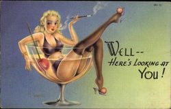 Woman in Drink Swimsuits & Pinup Postcard Postcard