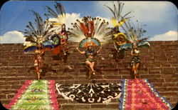 Recreation Of Aztec Dances On Side Of Pyramid Mexico Postcard Postcard