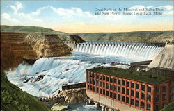 Great Falls Of The Missouri And Volta Dam Montana Postcard Postcard