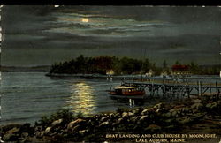 Boat Landing And Club House By Moonlight, Lake Auburn Maine Postcard Postcard