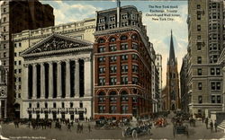 The New York Stock Exchange, Trinity Church and wall Street Postcard