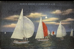 Sailing By Moonlight Atlantic City, NJ Postcard Postcard