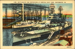 Battleships And Destroyers At Norfolk Navy Yard Postcard