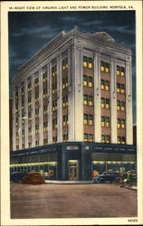 Night View Of Virginia Light And Power Building Postcard