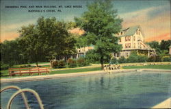 Swimming Pool And Main Building, Mt. Lake House Marshalls Creek, PA Postcard Postcard