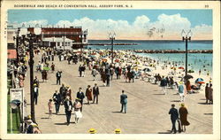 Boardwalk And Beach At Convention Hall Asbury Park, NJ Postcard Postcard