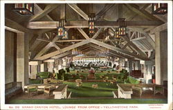 Grand Canyon Hotel Lounge Toward Office Yellowstone National Park Postcard Postcard