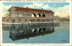 The Boathouse And Lookout With Reflections, League Island Park Philadelphia, PA Postcard Postcard