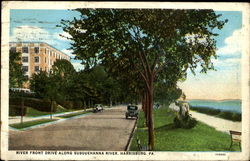 River Front Drive Along Susquehanna River Postcard