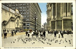 Feeding The Pigeons On City Hall Plaza Philadelphia, PA Postcard Postcard