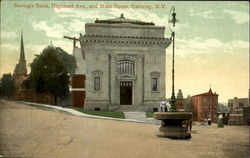 Savings Bank, Highland Ave., and Main Street Postcard