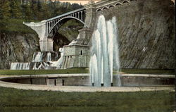 Fountain in front of Croton Dam Postcard