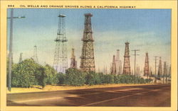 Oil Wells And Orange Groves Postcard Postcard