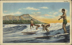 Surfing in Hawaii Surfing and Waterskiing Postcard Postcard