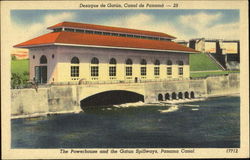 The Powerhouse And The Gatun Spillway Panama Canal, Panama Postcard Postcard