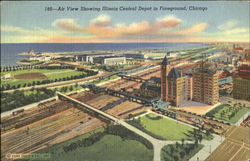 Air View Showing Illinois Central Depot In Foreground Postcard