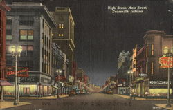 Night Scene, Main Street Evansville, IN Postcard Postcard