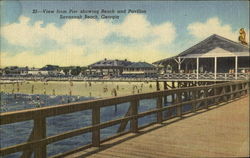 View From Pier Showing Beach And Pavilion Savannah Beach, GA Postcard Postcard