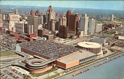 Aerial View Of Detroit's Civic Center And Skyline Postcard