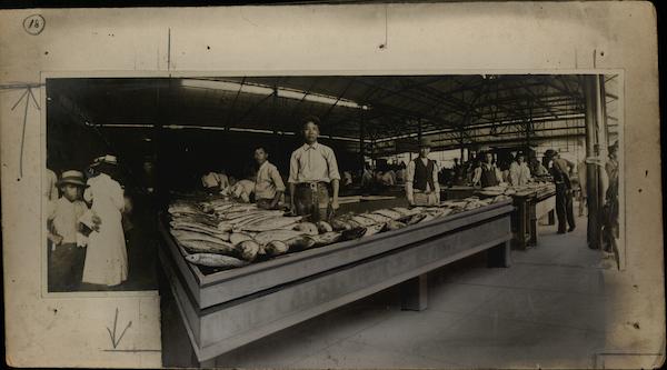 Rare Original Art - Fish Market, Japanese Workers H-11 Honolulu Hawaii