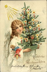 Angel with Tree and Toys Die Cut Angels Postcard Postcard