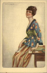 Art Deco Lady Italy 985-1 Artist Signed Postcard Postcard