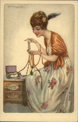 Art Deco Lady with Jewelry Italy 985-2 Artist Signed Postcard Postcard