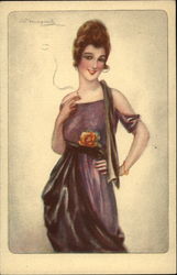 Art Deco Lady Italy 985-3 Artist Signed Postcard Postcard