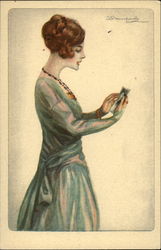 Art Deco Lady Italy 985-4 Artist Signed Postcard Postcard