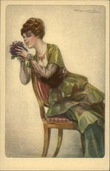 Art Deco Lady Italy 985-5 Artist Signed Postcard Postcard