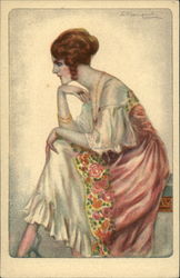 Art Deco Lady Italy 985-6 Artist Signed Postcard Postcard