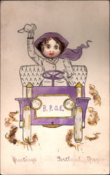 Button Face Woman in Car BPOE Postcard