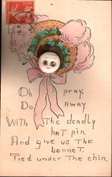 Button Face Woman with Hat Buttons Postcard Postcard