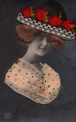 Lady Real Hair Silk Hat w/Flowers  Postcard Postcard