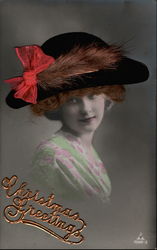 Tinted Lady Real Hair , Hat Postcard Postcard