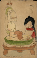 Drawing of Baby Taking a Bath Postcard