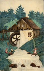 Painitng of Rural Scene with Watermill Postcard