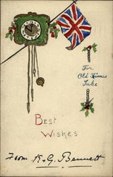 Painting of Clock and Union Jack Postcard