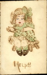 Drawing of a Liitle Girl in a Green Dress Postcard