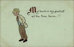 Cartoon man with hands in his pockets (Hand Colored) Postcard