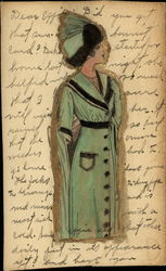 Drawing of Woman in Green Dress Postcard