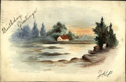 Rural View of House by a Lake Postcard