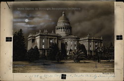 Rare Original Postcard Art - State Capitol by Moonlight 1138 Sacramento, CA Postcard Postcard Postcard