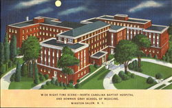 Night-Time Scene-North Carolina Baptist Hospital And Bowman Gray School Of Medicine Postcard