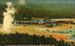 Old Faithful Geyser And Old Faithful Inn, Yellowstone National Park Postcard Postcard