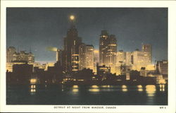 Detroit At Night From Windsor Ontario Canada Postcard Postcard