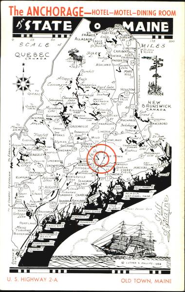 Road Map Of Maine The Pine Tree State, U. S. Highway 2-A Old Town, ME