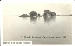 Flood Surrounds Farm Home Postcard