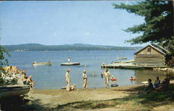 Bathing Beach At Sunset Lodge And Camps, Damariscotta Lake Postcard